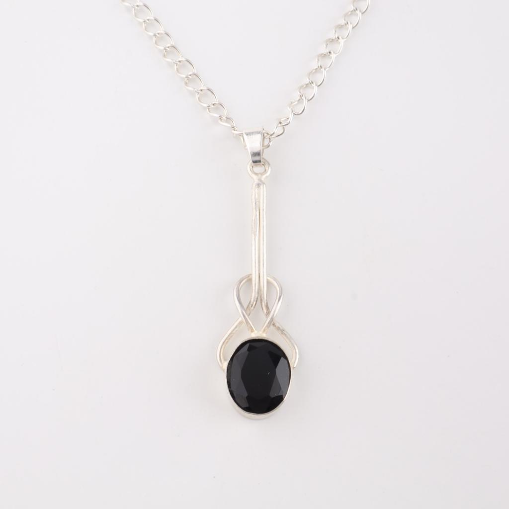 Black Onyx Gemstone 925 Sterling Silver Jewelry Handmade Pendant 1.79" For Gift PP-60-18