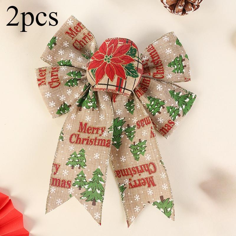 2pcs Decoration Bow Christmas Tree Pattern Print Party Decorative