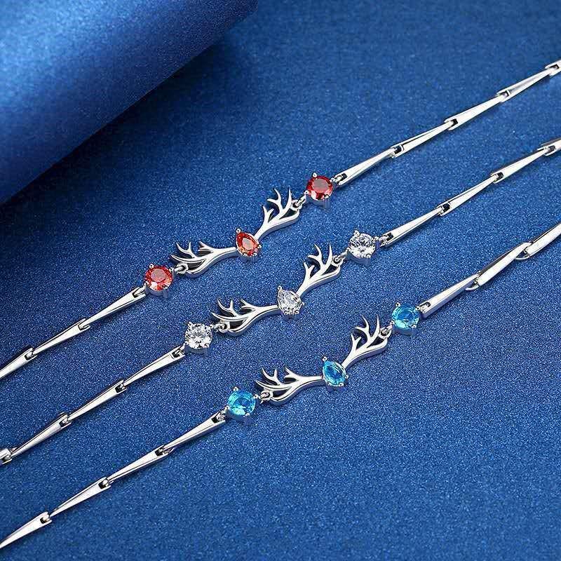 Stříbrný náramek s parohy pro ženy - Stylový, jednoduchý, personalizovaný vánoční dárek šperk