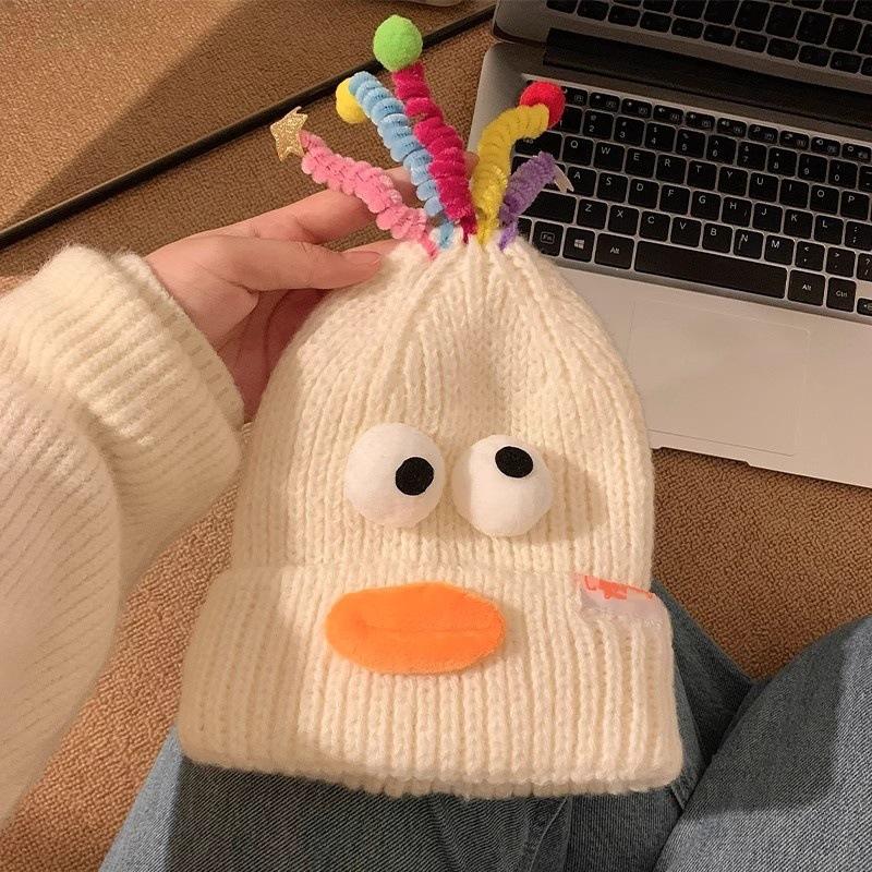 Hässliche Fischmütze Damen Herbst- und Winter-Wollmütze lässt ein kleines Gesicht sehen und hält warm Strickmütze süß hässlich süß lustig Ohrenmütze