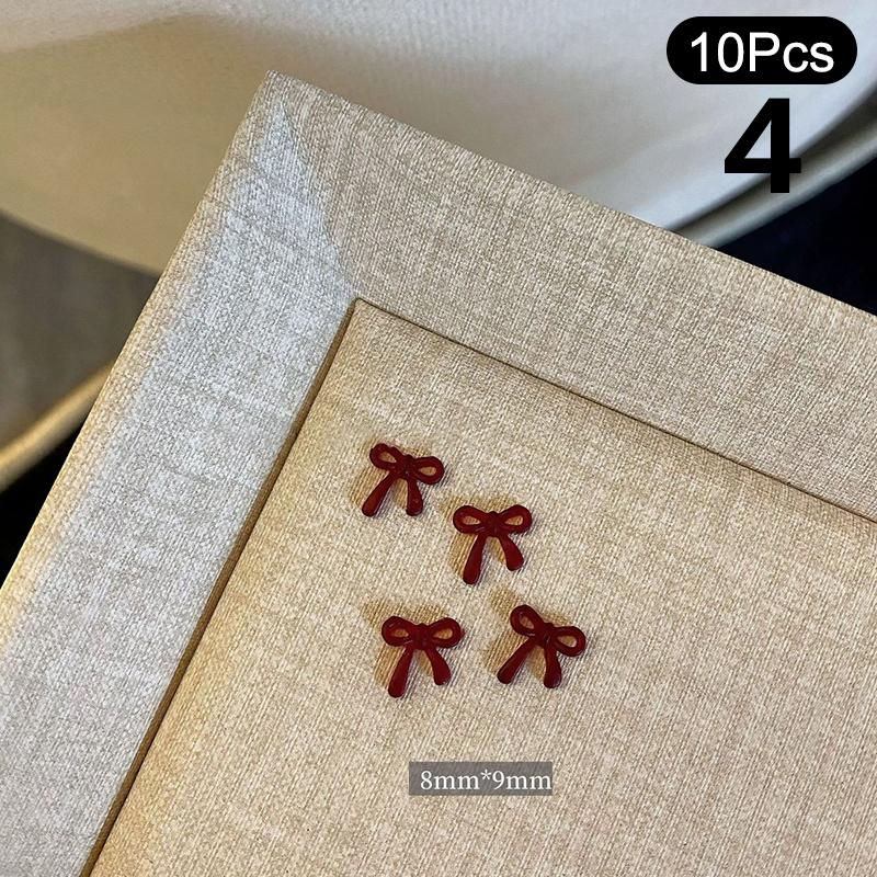 10Pcs Red Resin Long Ribbon Nail Art Charms Kawaii Bow Nail Rhinestones Decorations Diy Manicure Ornament Accessories Supplies