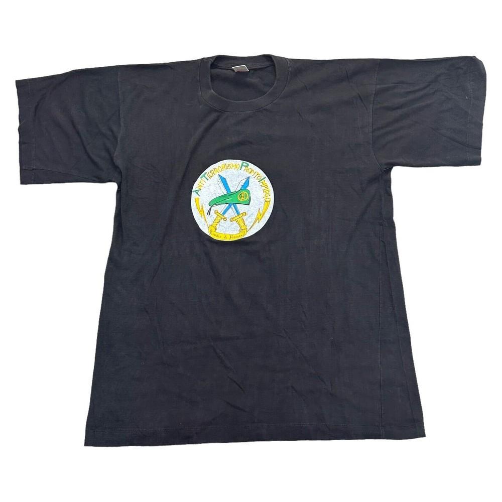 Vintage Single Stitch T-shirt Anti Terrorism Guardia Di Finanza Black Mens