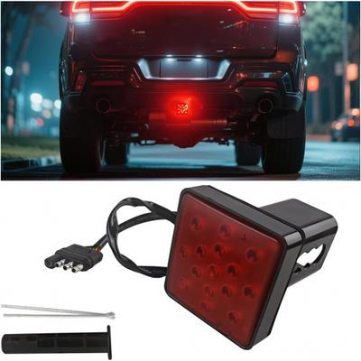 HZEL 15-LED Brake Light Hitch Cover for 2 Inch Receiver, Red