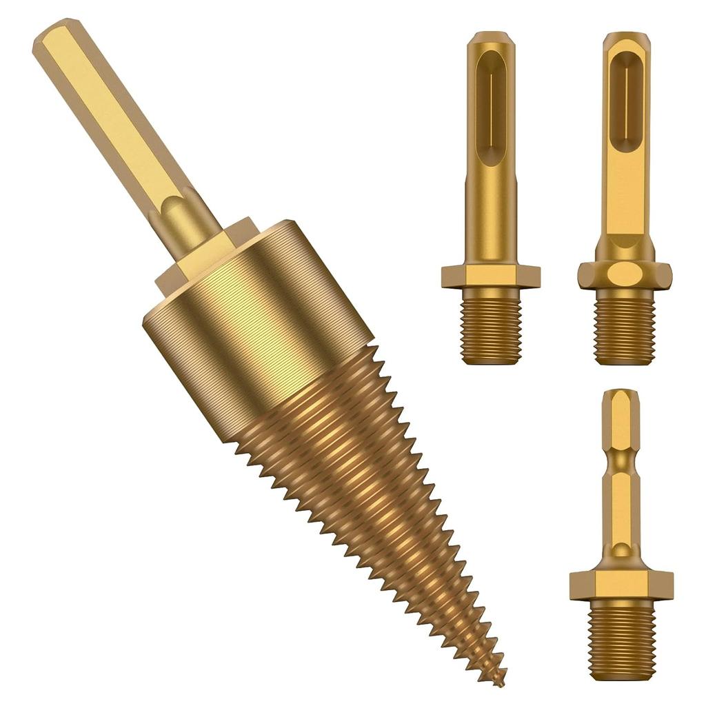 Firewood Drill Bit Set, Easy To Use Fire Wood Splitter Drill Bit Tool, High Efficient Wood Splitting Drill Bit with 4 Replacement Rod, Wear Resistant