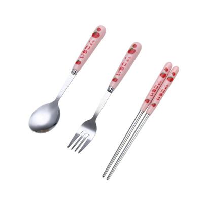 Ensemble de vaisselle en acier inoxydable Baguettes Cuillère Fourchette à fraises Portable Ensemble de trois pièces Durable Fille Mignon Cadeau