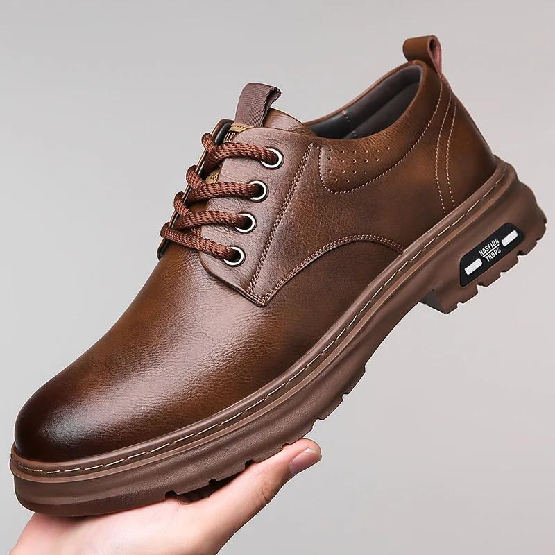 Men Leather Shoes Spring British Thick Soled Casual Derby Shoes Men Formal Wear Wedding Workwear Low Top