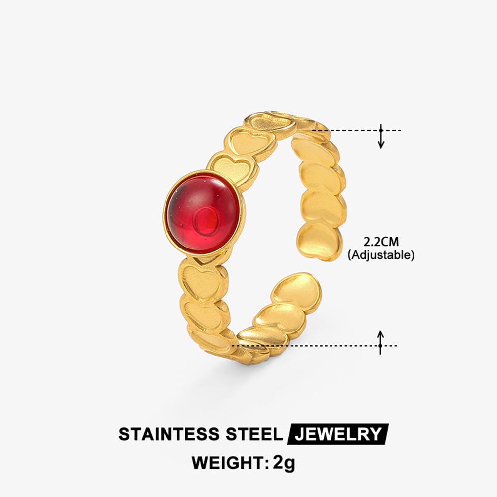 Colorful Turquoise Heart Stainless Steel Adjustable Ring - Fashionable, Non-Fading Titanium Design