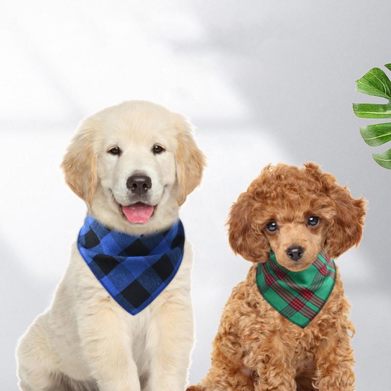 Dogs Checkered Scarf Pet Plaids Neckerchief Holiday Bandana Party Accessories