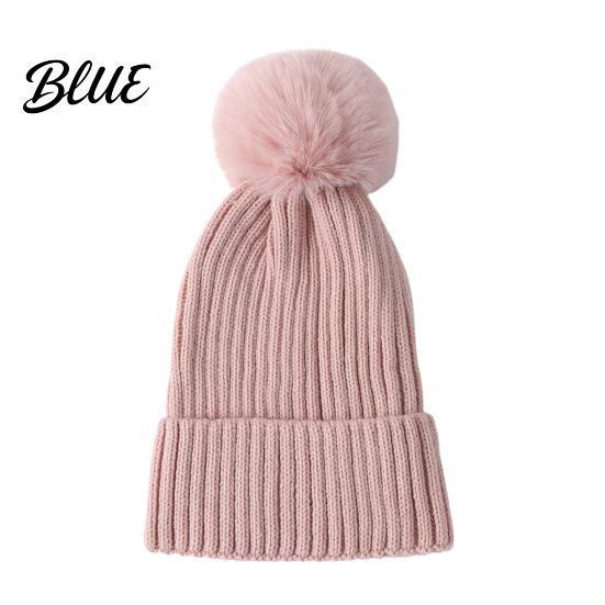 Cozy Fleece Lined Thick Cuffed with Fluffy Knitted Hat Style Winter Fur Ball Warm Cap