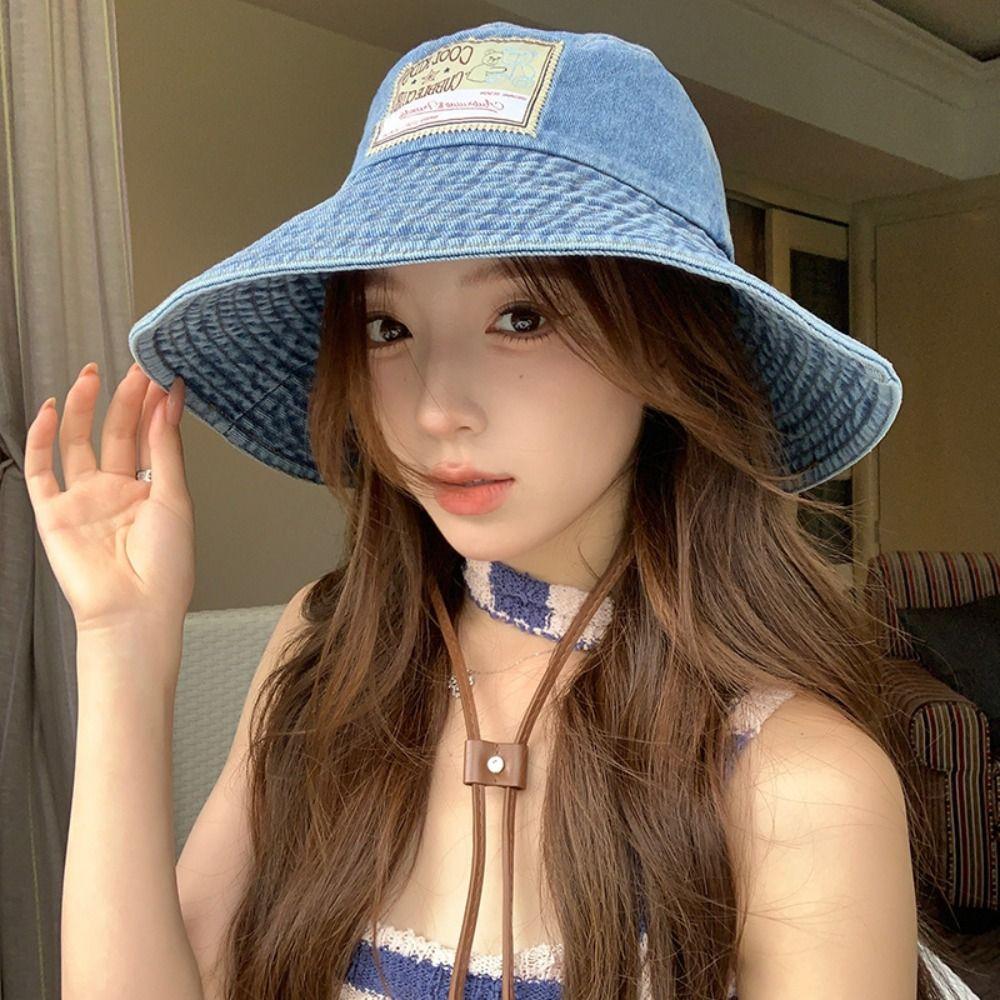 Wide Wings Denim Bucket Hat Big Brimmed Sunscreen Hat Casual Jeans Fisherman Hat  Women