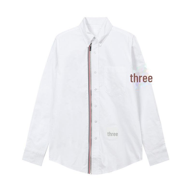 

TB JL Trendy Oxford Zipper Cardigan - Цветная белая повседневная рубашка с длинным рукавом и четырьмя полосками на весну S