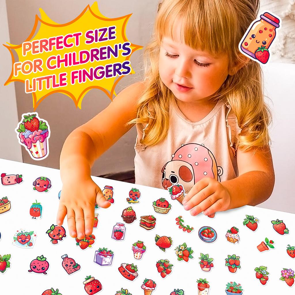 50 BUC Autocolante Drăguțe cu Căpșuni, Autocolante de Desene Animate cu Fructe și Deserturi cu Inimioare Fetișcane pentru Decorațiuni Personalizate