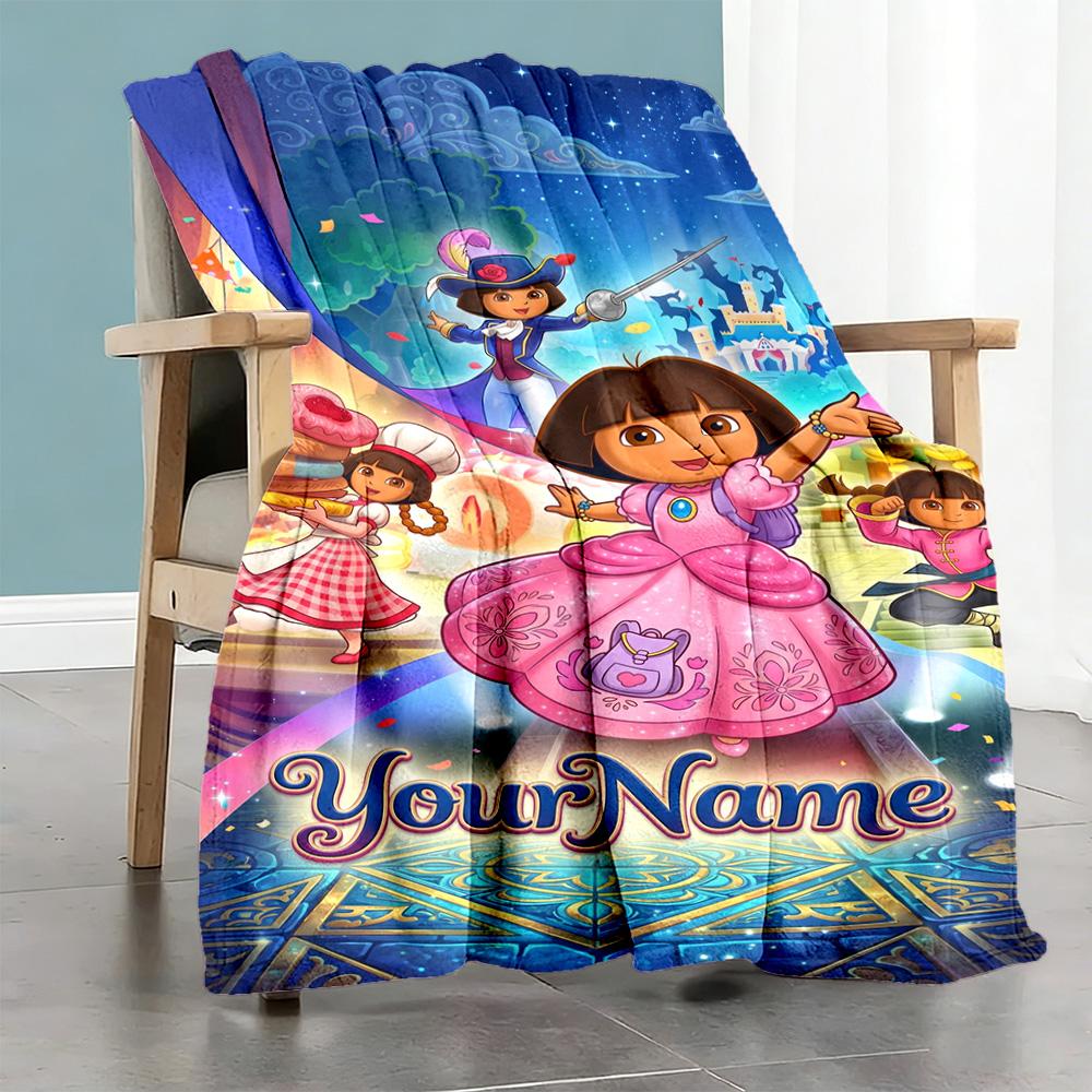 Dora Explorer Customize Your Name Blanket Lightweight Customizable Blanket Soft Warm Cozy for Picnics Home Decor Seaside Office Ideal for All Seasons
