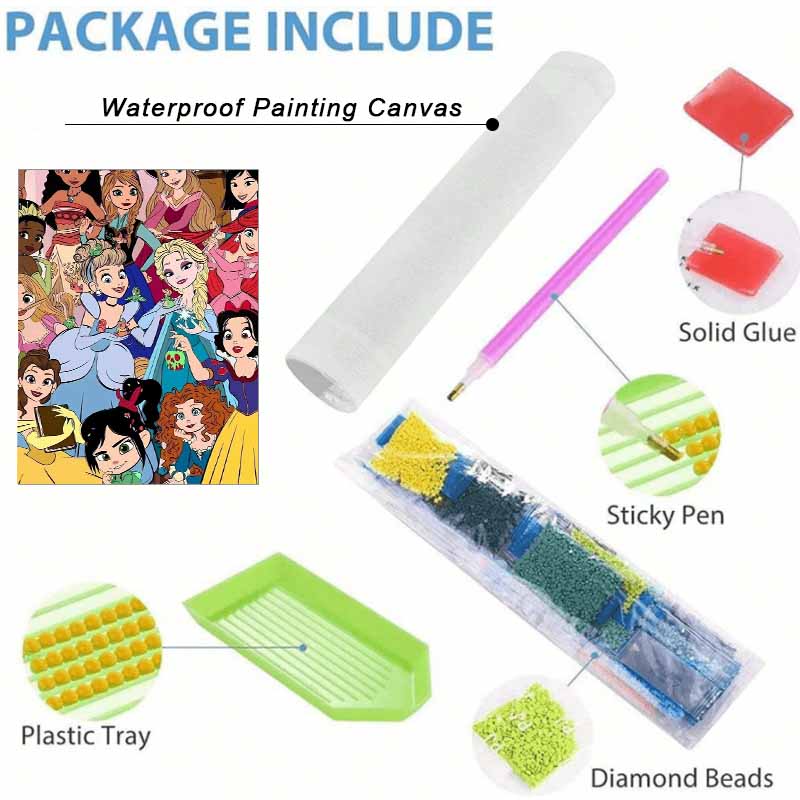 Disney Diamond Painting Kit, 5D Princess Characters Wall Decor Art Gift for Living Room, Bedroom, Study Room Etc.