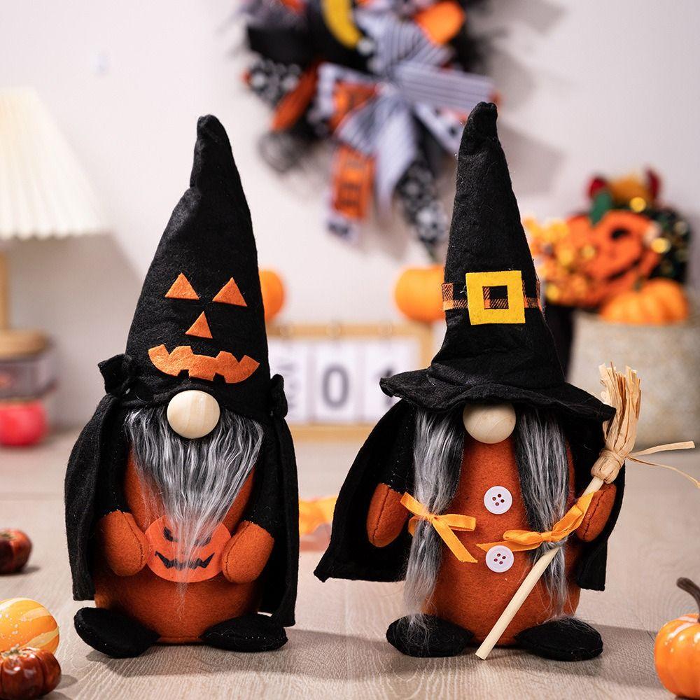 Funny Pointed Hat Witch Doll Realistic Halloween Faceless Doll Ornament Bar Home Decor