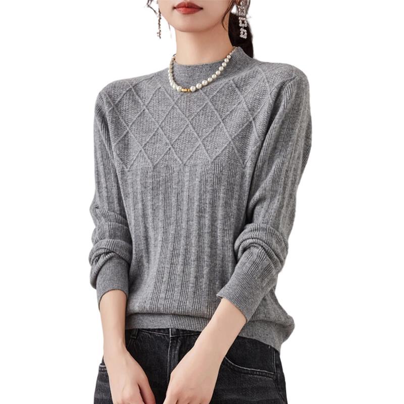 Hengyuanxiang Women's 100% Wool Jacquard Mock Neck Sweater