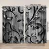 2Pcs Elegant Sheer Curtains – Black And White Floral Pattern, Ideal For Living Room And Bedroom, Modern Home Decor