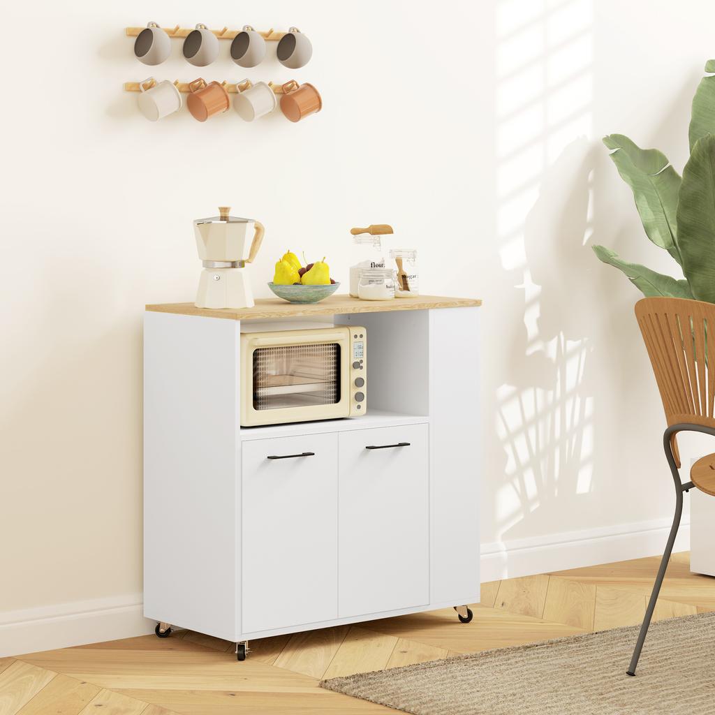 Kitchen Trolley on Wheels, Worktop, Adjustable Shelf, 75 x 40 x 80.5 cm, White