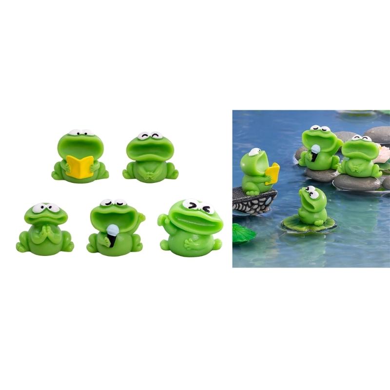 5Pcs Cartoon Big Mouthed Choruses Frog Miniature Figurines Resins Statues Landscape Garden Lawn Home Decorations Gift