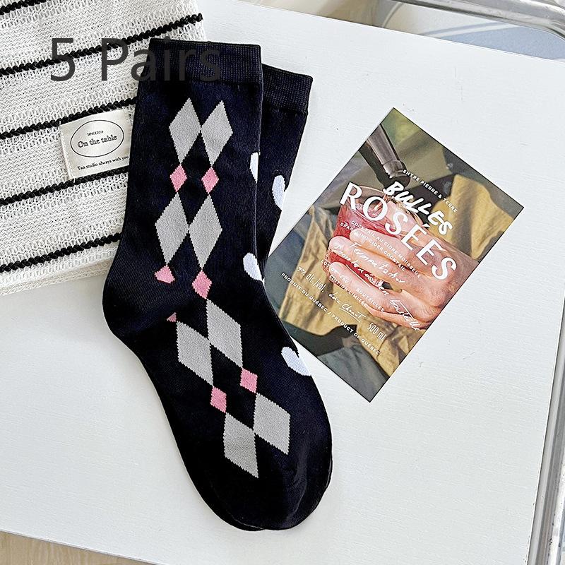 5 Pairs of Women's Spring and Summer New Lovely Boneless Tube Socks