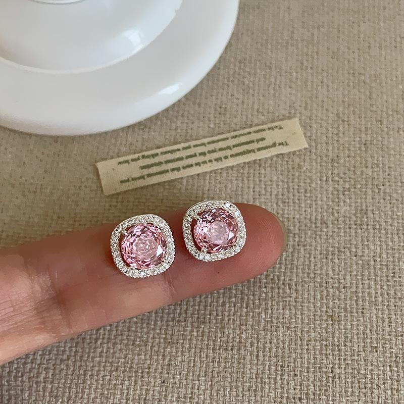 Shiny Rose Zircon Square Earrings Women Elegant Trendy Daily Jewelry