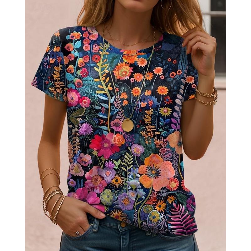 Women's T Shirt Print Floral Graphic Plants Vintage Stylish Classic Short Sleeve Crew Neck Round Neck Regular Tops Summer