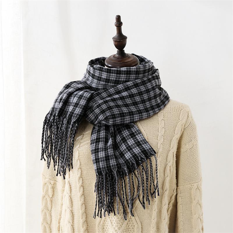 Scarf Women's 2025 New Sweet Color Matching Plaid Scarf Warm Thickened Scarf Shawl