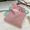 Drawstring Cosmetic Bag Portable Makeup Bag Plaids Lipstick Storage Pouch Toiletry Bag Travel Wash Bag Jewelry Organizers