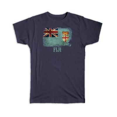 Gift T-Shirt : Fiji Fijian Flag Distressed Country Souvenir Patriotic Vintage