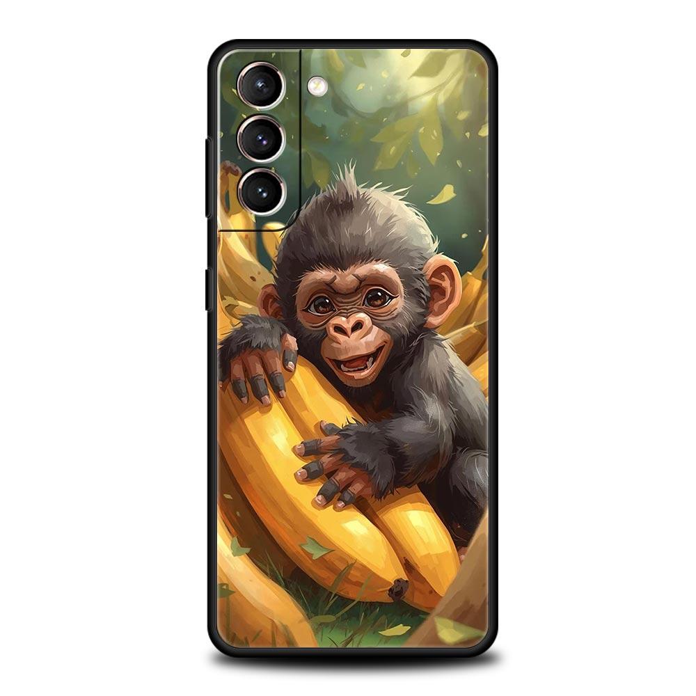Affe Und Banane Handyhülle Cover für Samsung Galaxy S26 S25 S24 S23 S22 S20 S21 FE Ultra S25 Edge Plus 5G Weiche TPU Hülle Capas