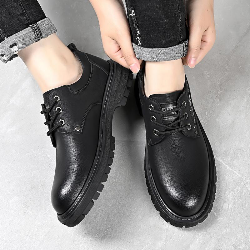 Fashion Black Cow Leather Autumn Winter Platform Shoes for Men Fashion Casual Brand Designer Derby Shoes Male Work Office Ankle Boots
