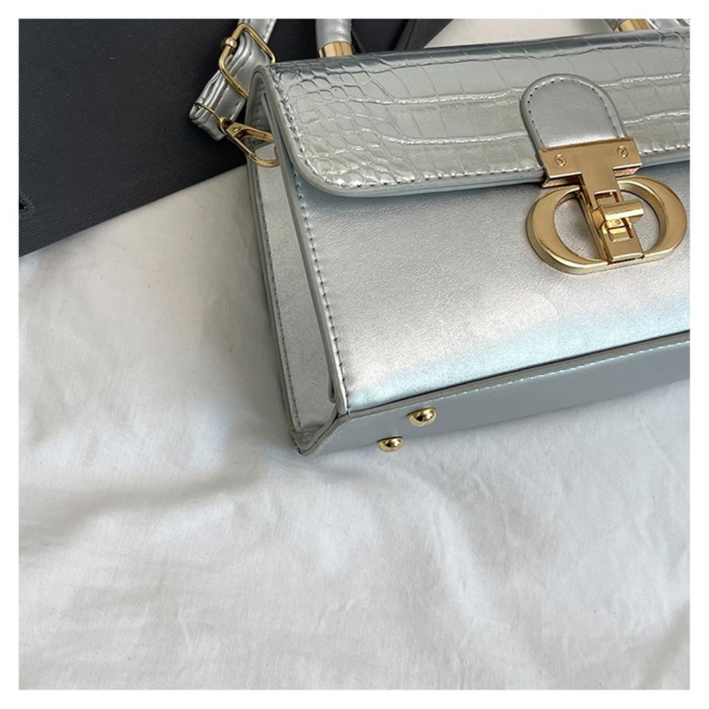 Fashionable Fashionable Lock Buckle Crocodile Pattern Leisure Handheld Single Shoulder Crossbody Small Square Bag For Women