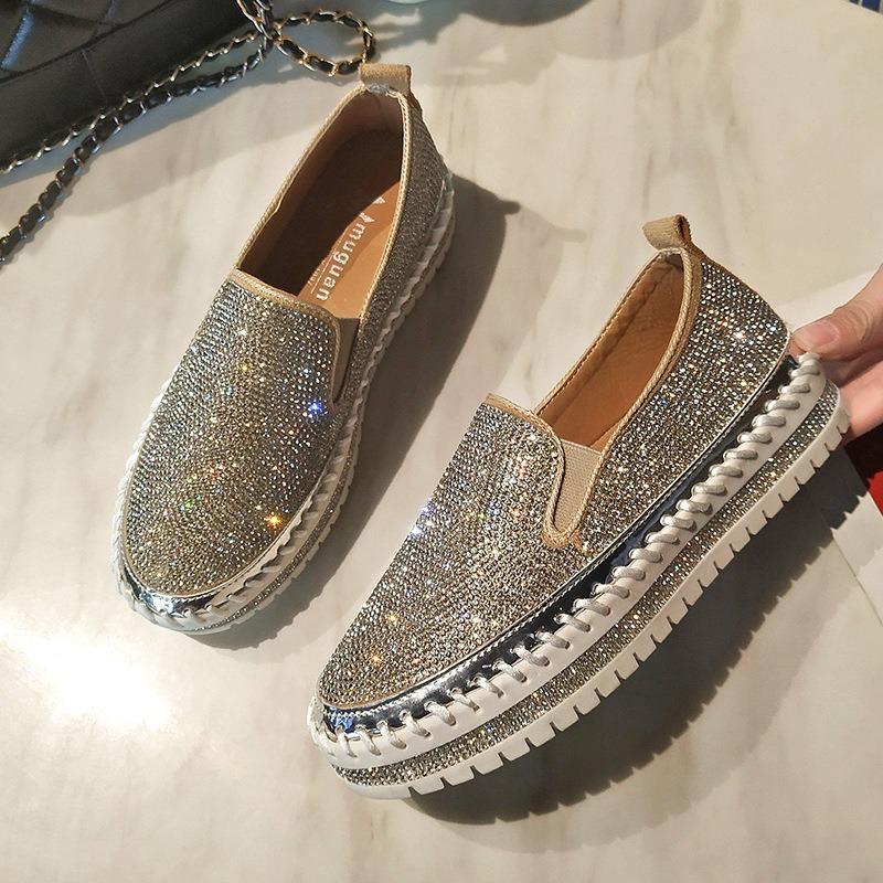 Spring new rhinestone platform white shoes comfortable casual student women's single shoes music