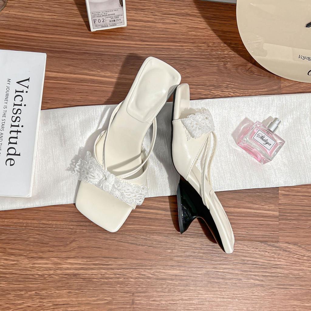 2025 summer new high-heeled sandals women are not tired of foot temperament square head cool slippers women wear high-end slippers women