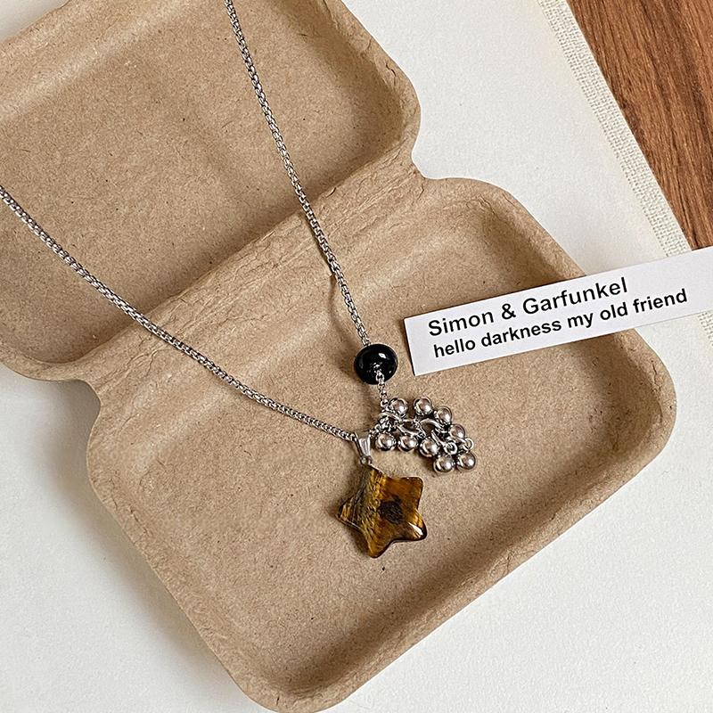 [HS][LA]1Pc Fashion Tiger Eye Stone Pendant Pull-Out Necklace For Women Long Sweater Chain Retro Jewelry Accessories