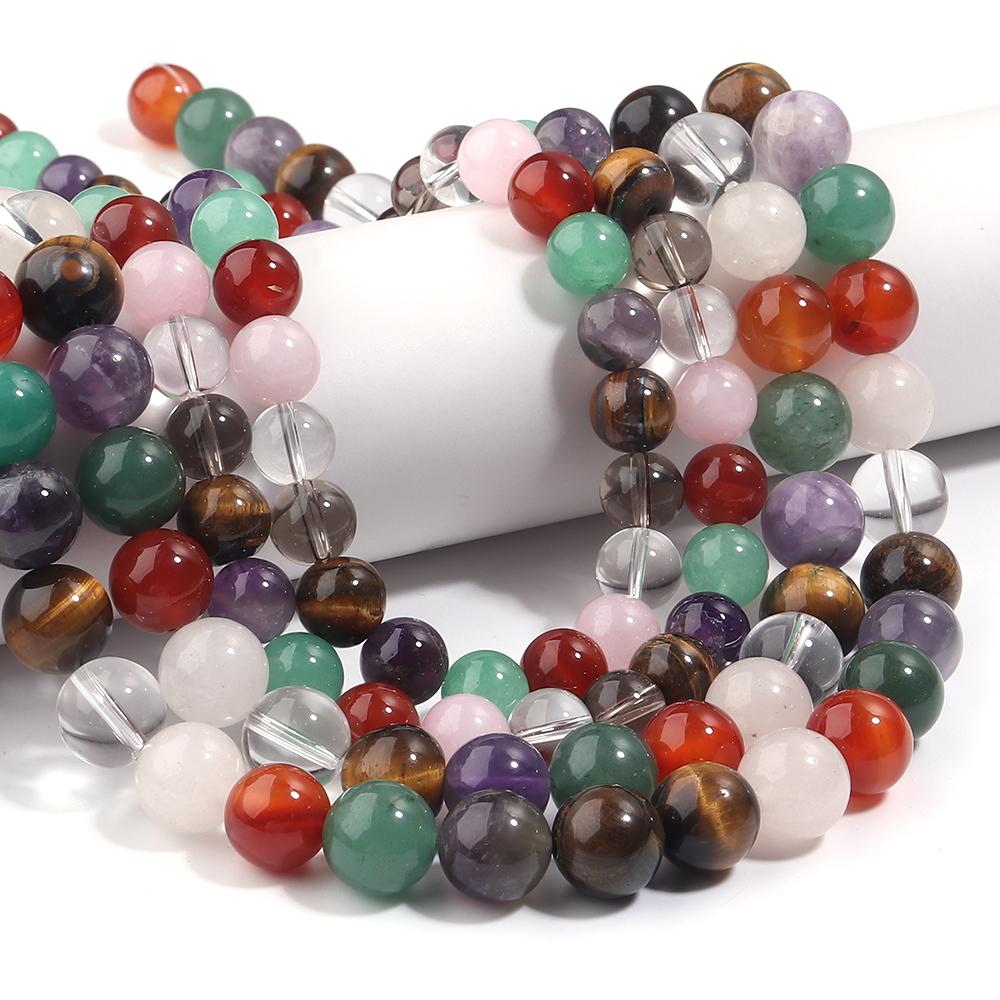 6 8 10 12mm Natural Stone Beads Mixed Tiger Eye Aventurine Crystal Glass Round Loose Beads for Jewelry Making DIY Bracelets