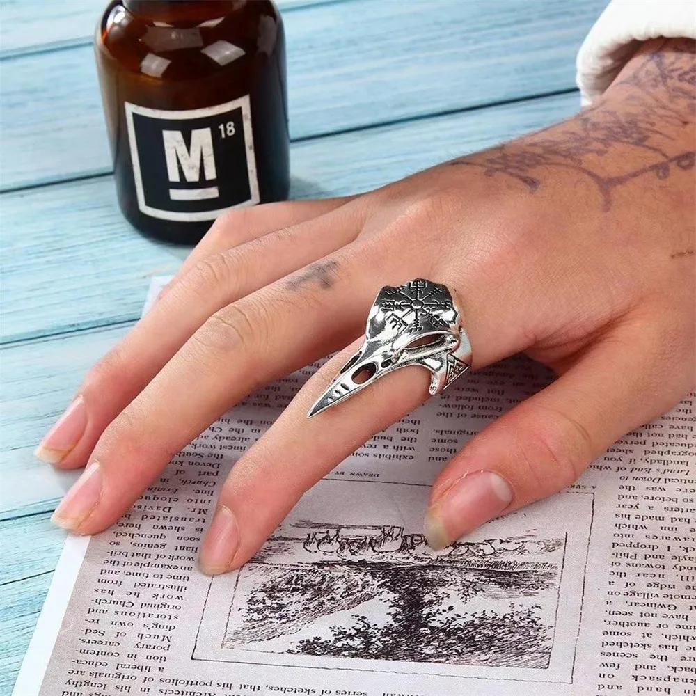 Vintage Viking Raven Ring Men Punk Rock Hip Hop Pirate Rune Symbol Party Banquet Gift Accessory Trendy Fashion Jewelry