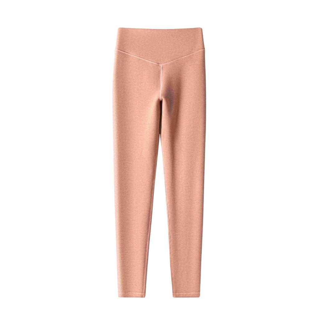 Women's Double Layer High Waist Wool Cashmere Silk Pants - Warm Velvet Lined Base Layer for Autumn