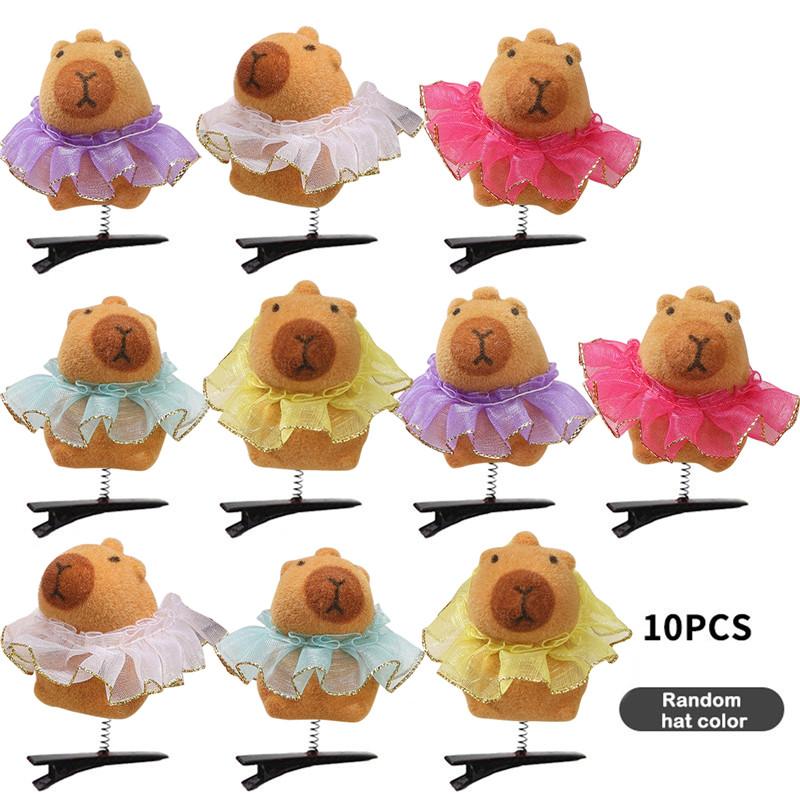 10PCS 3D Capybara Spring Hair Clip Kawaii Animal Hairpin Cartoon Cute Plush Hairpin Duckbill Clips Bangs Clips Hair Accessories