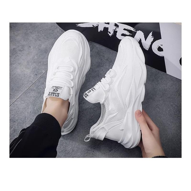 Autumn Men Pure Black Dad Sneakers Knit Mesh Breathable Height Increasing Casual Shoes