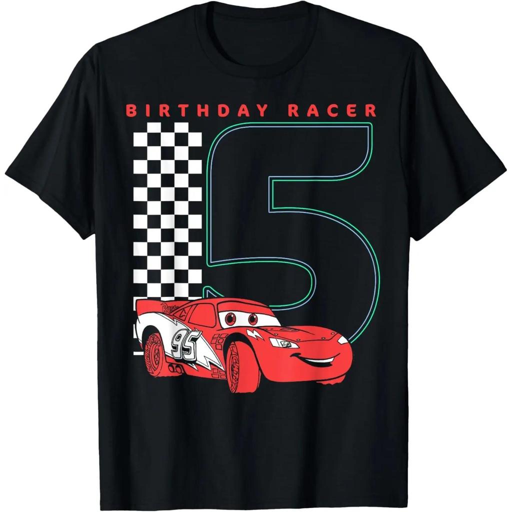 Disney Pixar Cars Lightning McQueen 2 3 4 5rd Birthday Contest Short Sleeve T-Shirt Summer Cotton Men's Women Tees Couple Unisex