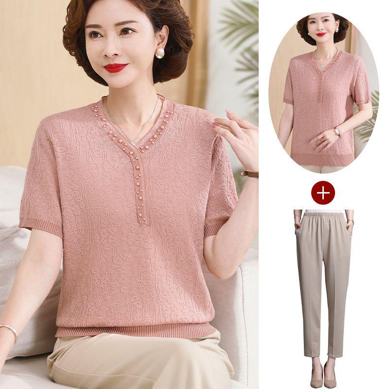 Mom's Summer Ice Silk Short-Sleeve T-shirt for Women 50+