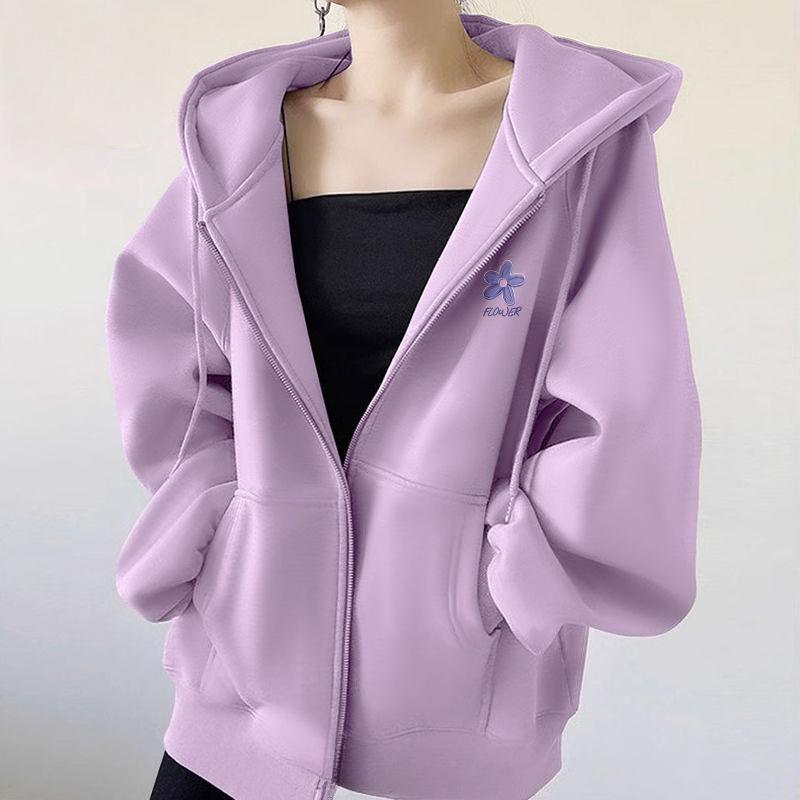 Sudadera con Capucha Morada Mujer Casual Chaqueta con Cremallera Moda Primavera Otoño Ropa Exterior