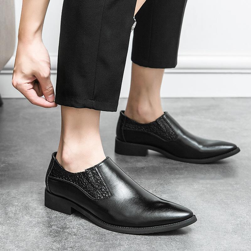 Large Size Men's Shoes Overalls Pointed Leather Shoes Men's Loafers Dress Business Casual Shoes Men's Wedding Groom Shoes