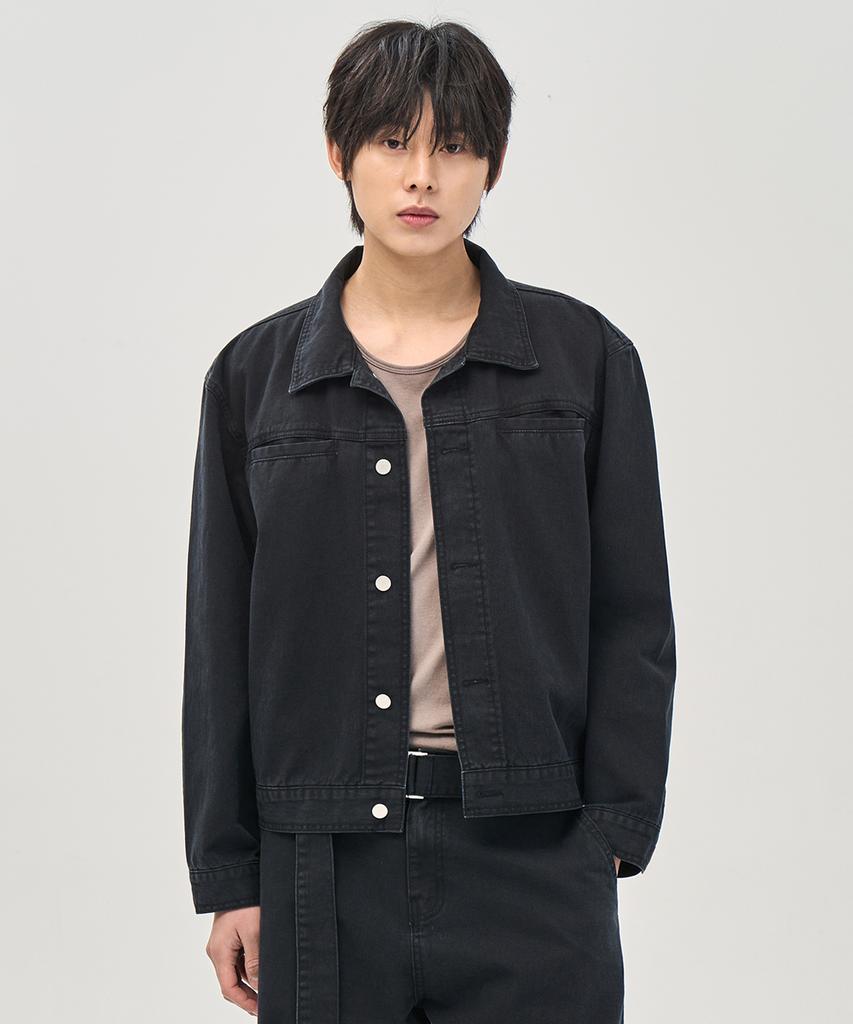Prairie Washed Crop Trucker Jacket (Black)