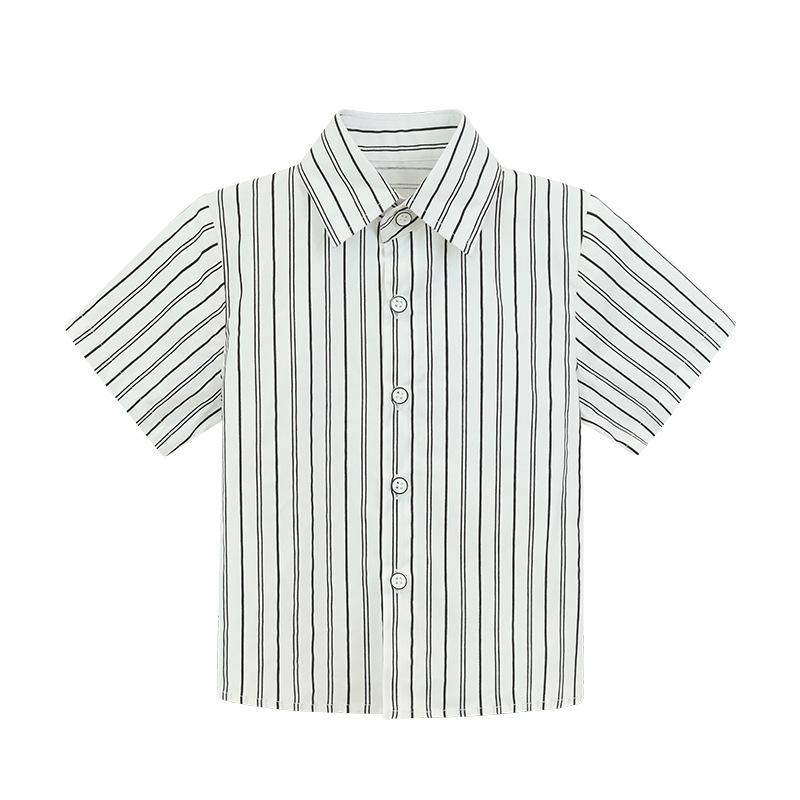 

Сорочка для хлопчиків з довгим/коротким рукавом Весна Літо Смугастий Формальний Топ для Дітей Шкільний Одяг Трендовий Загострений Комір Повсякденний Одяг Бавовна Дитяча Блузка 90cm