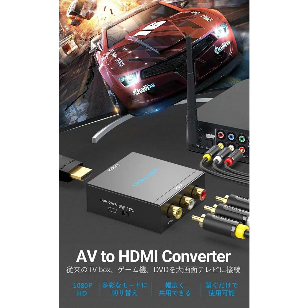 VENTION RCA-HDMI Converter 720/1080P Black AV to HDMI Conversion Mini USB (AEFB0)