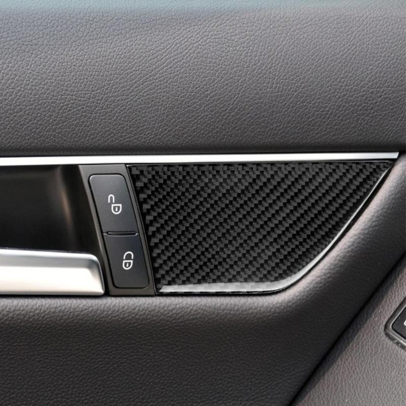 2Pcs Black Carbon Fiber Car Inner Door Panel Cover Trim Fit for Mercedes Benz C Class W204 2013 2012 2011 2010 2009 2008 2007