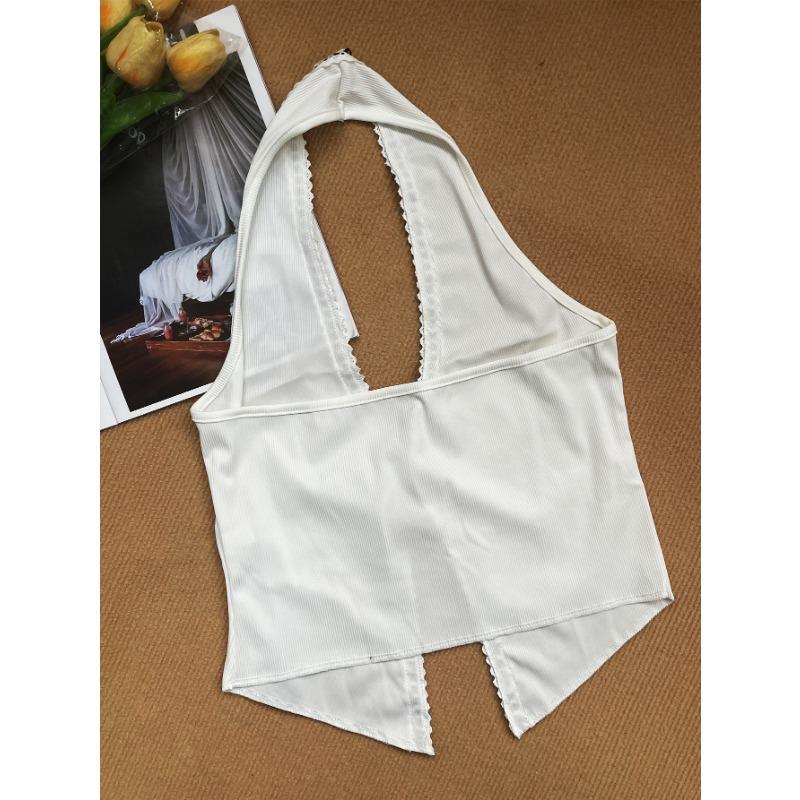 Verano Nueva Moda Sexy Chaleco de Punto Blanco con Tirantes Top Hueco para Mujer