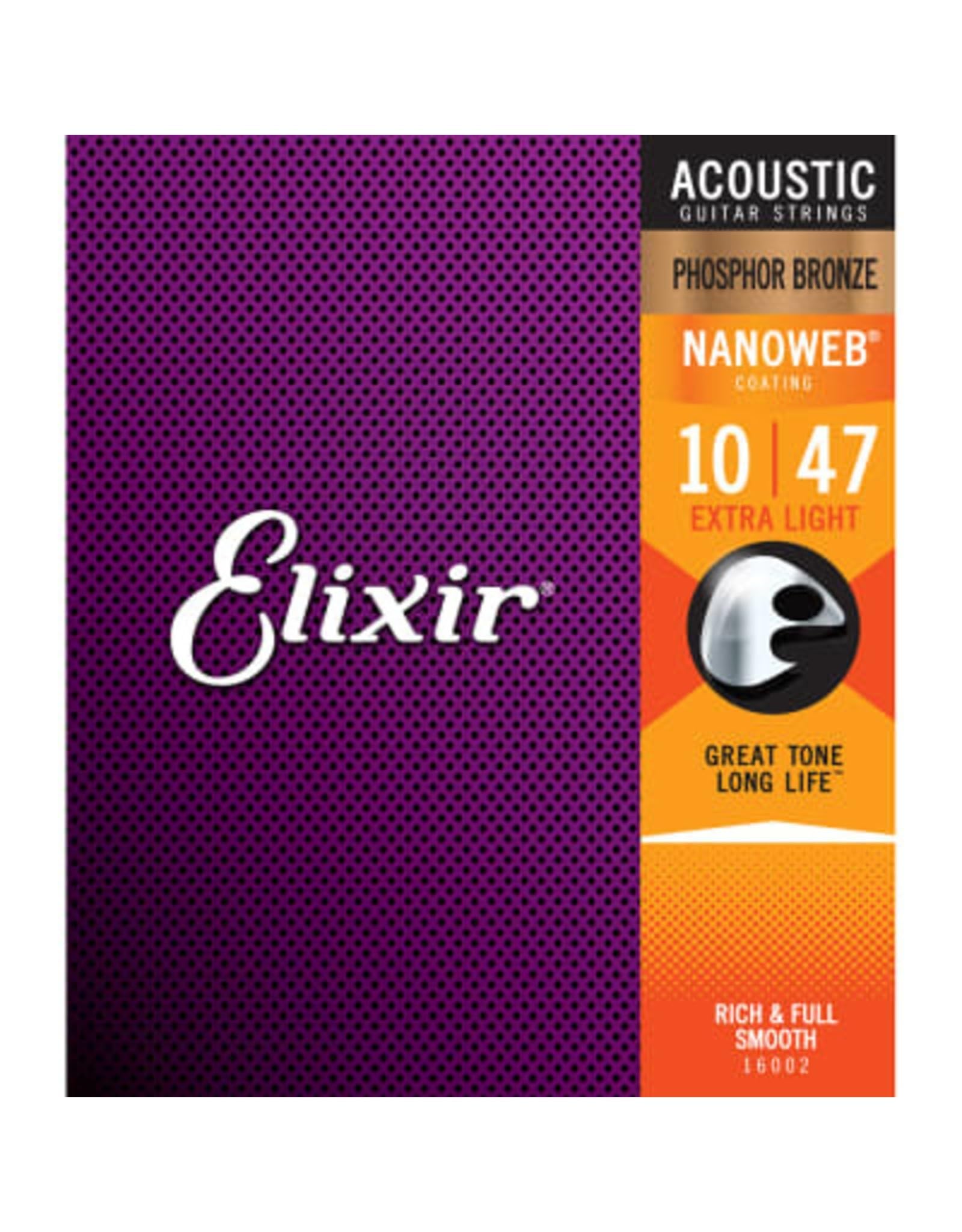 

Elixir Nanoweb Фосфорная бронза Extra-Light Anti Rust (Струны с покрытием) для акустической гитары 16002